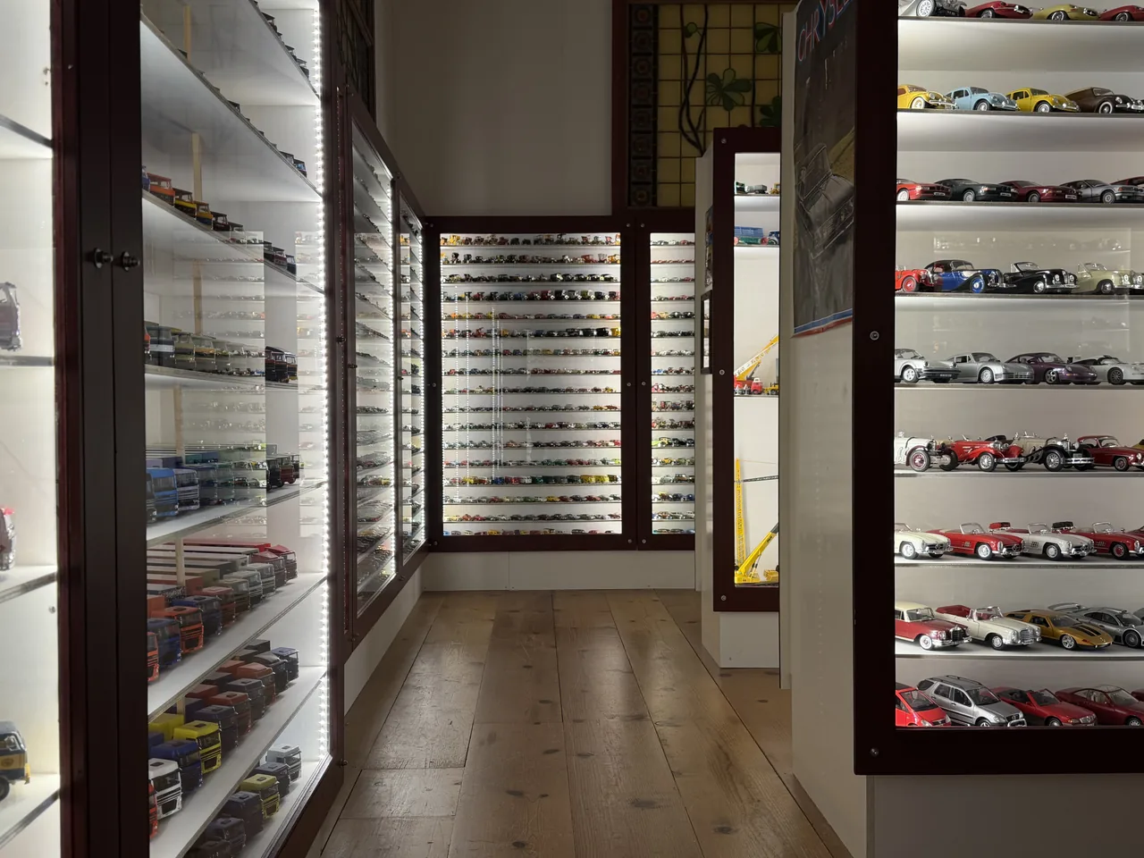 Vitrines vol modelauto’s in het Eendenmuseum